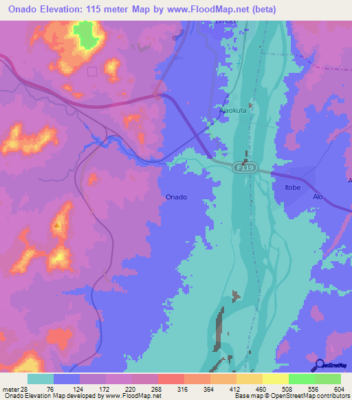 Onado,Nigeria Elevation Map