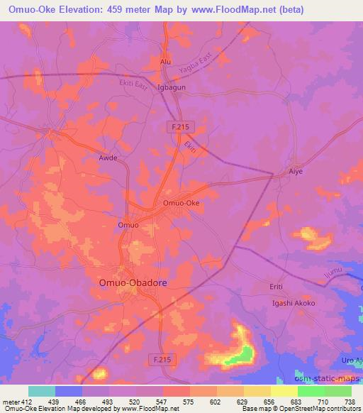 Omuo-Oke,Nigeria Elevation Map