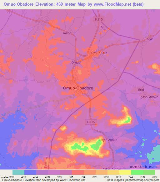 Omuo-Obadore,Nigeria Elevation Map