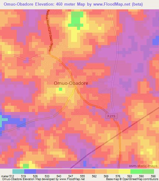 Omuo-Obadore,Nigeria Elevation Map