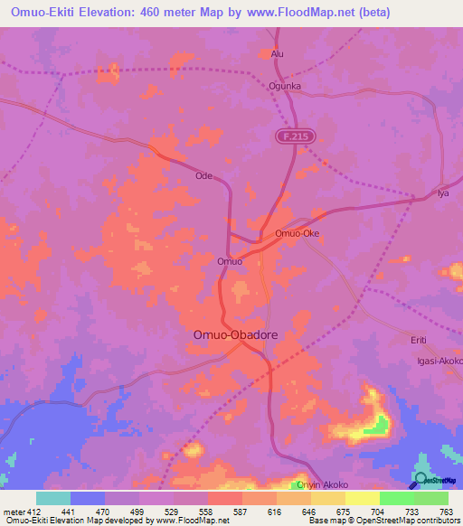 Omuo-Ekiti,Nigeria Elevation Map