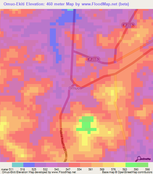 Omuo-Ekiti,Nigeria Elevation Map