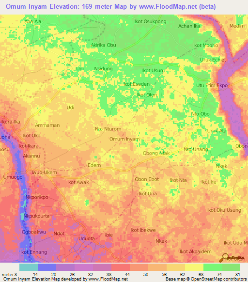 Omum Inyam,Nigeria Elevation Map