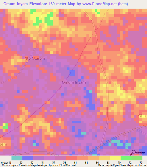 Omum Inyam,Nigeria Elevation Map