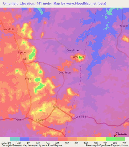 Omu-Ijelu,Nigeria Elevation Map