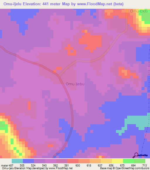 Omu-Ijelu,Nigeria Elevation Map