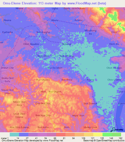 Omu-Ekene,Nigeria Elevation Map