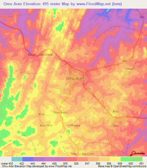 Omu Aran,Nigeria Elevation Map