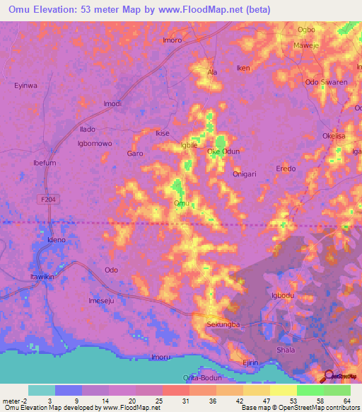 Omu,Nigeria Elevation Map