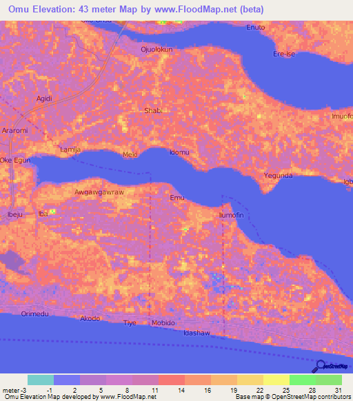 Omu,Nigeria Elevation Map