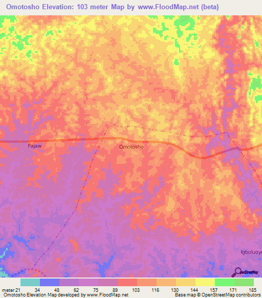 Omotosho,Nigeria Elevation Map