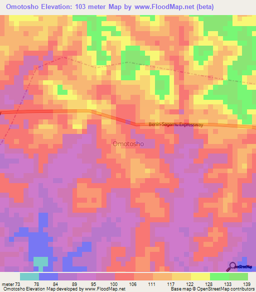 Omotosho,Nigeria Elevation Map