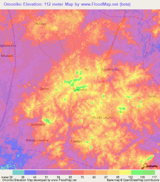 Omoniko,Nigeria Elevation Map