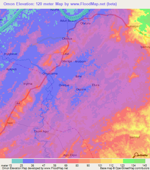 Omon,Nigeria Elevation Map