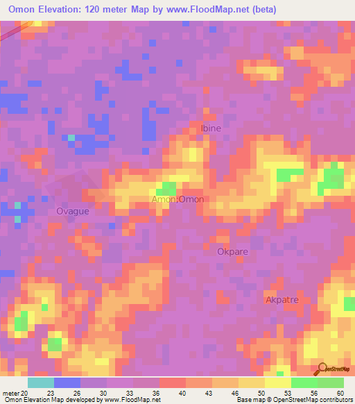 Omon,Nigeria Elevation Map