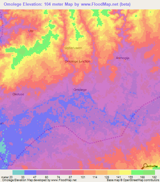 Omolege,Nigeria Elevation Map