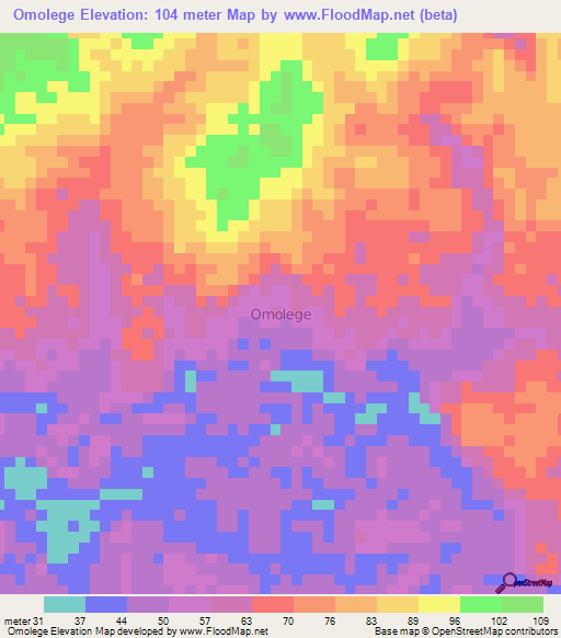 Omolege,Nigeria Elevation Map