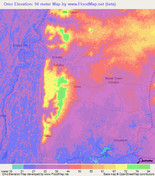 Omo,Nigeria Elevation Map