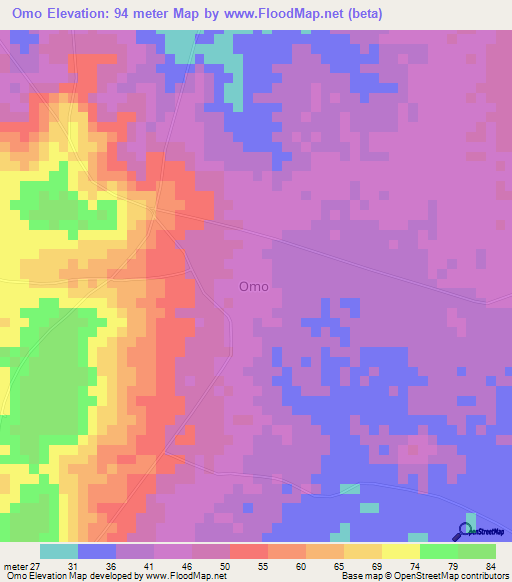 Omo,Nigeria Elevation Map