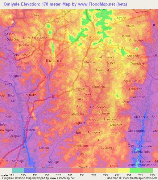 Omiyale,Nigeria Elevation Map