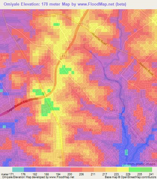 Omiyale,Nigeria Elevation Map