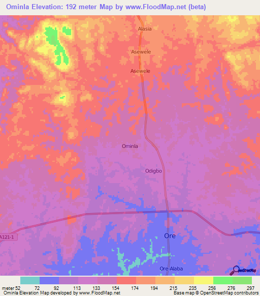 Ominla,Nigeria Elevation Map