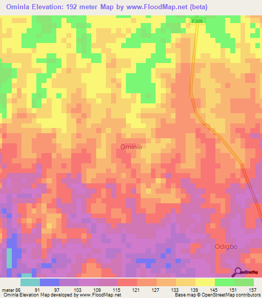 Ominla,Nigeria Elevation Map