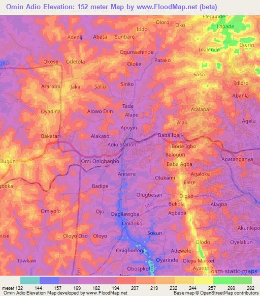 Omin Adio,Nigeria Elevation Map