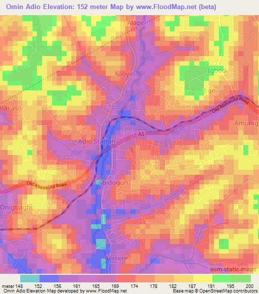 Omin Adio,Nigeria Elevation Map