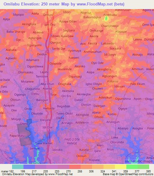 Omilabu,Nigeria Elevation Map