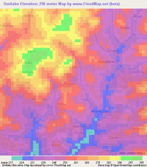 Omilabu,Nigeria Elevation Map