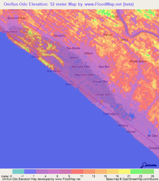 Omifun-Odo,Nigeria Elevation Map