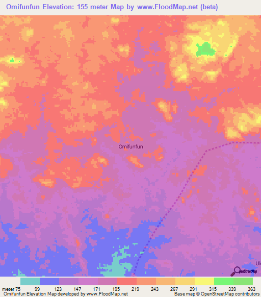 Omifunfun,Nigeria Elevation Map