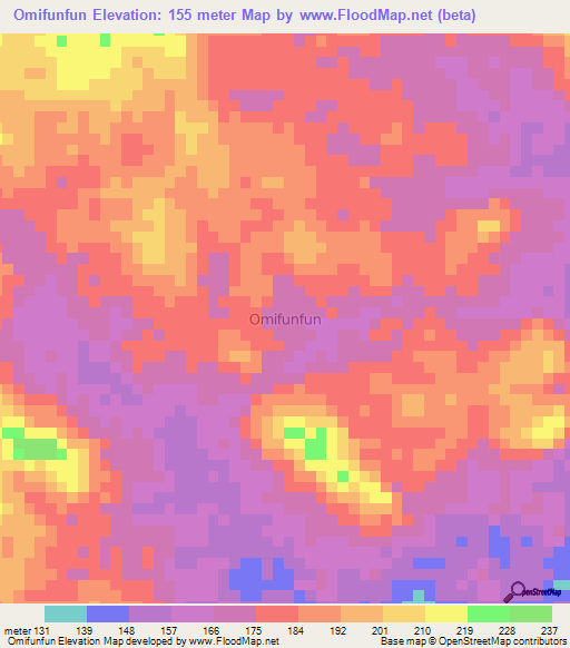 Omifunfun,Nigeria Elevation Map