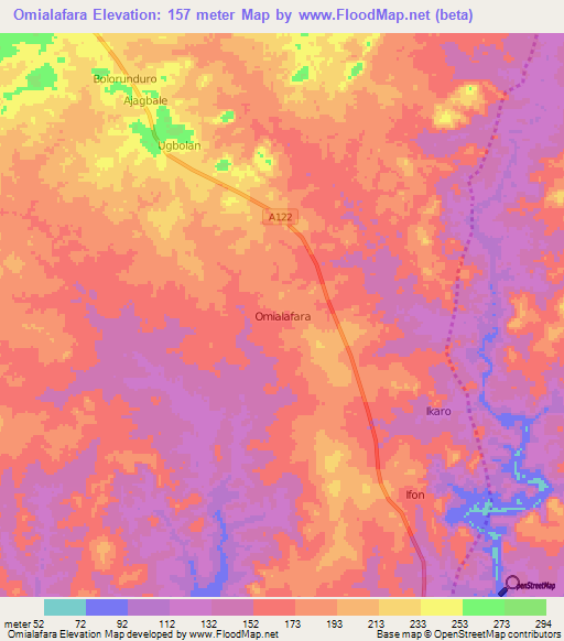 Omialafara,Nigeria Elevation Map