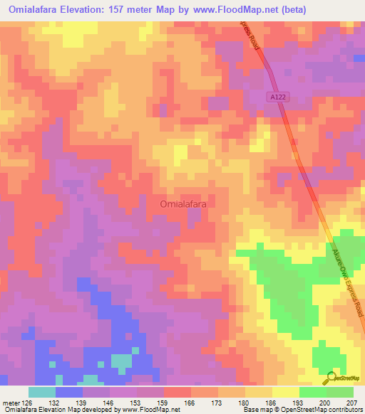 Omialafara,Nigeria Elevation Map