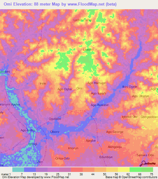 Omi,Nigeria Elevation Map