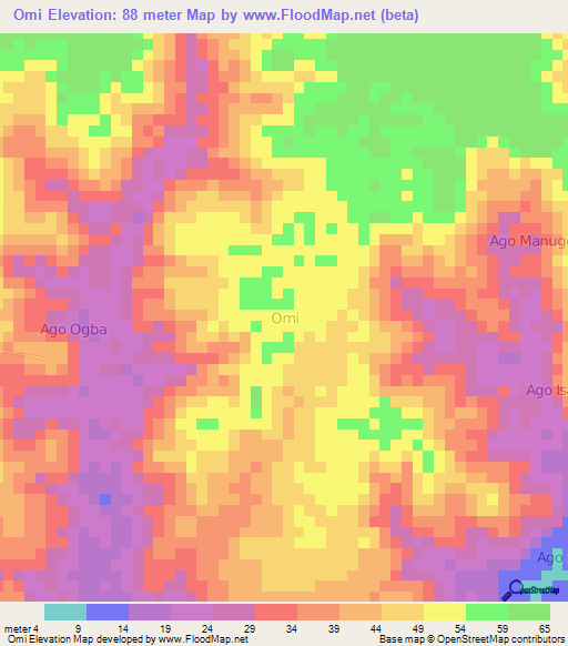 Omi,Nigeria Elevation Map