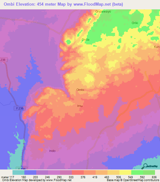 Ombi,Nigeria Elevation Map