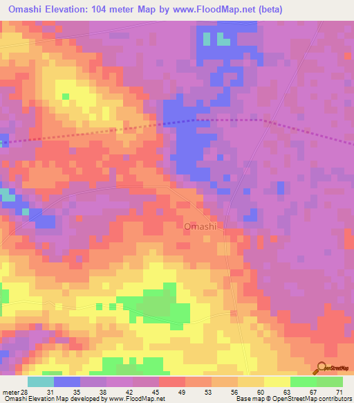 Omashi,Nigeria Elevation Map