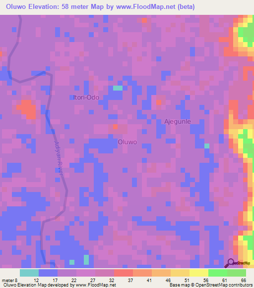 Oluwo,Nigeria Elevation Map