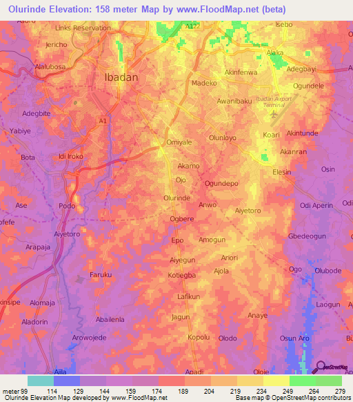 Olurinde,Nigeria Elevation Map