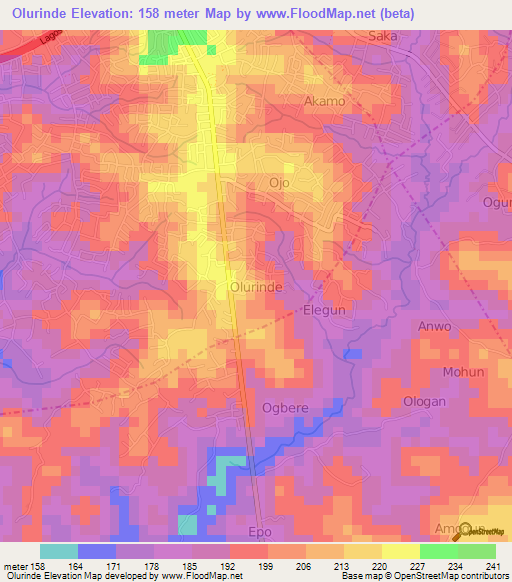 Olurinde,Nigeria Elevation Map