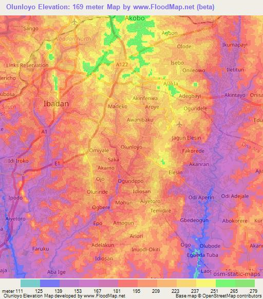 Olunloyo,Nigeria Elevation Map