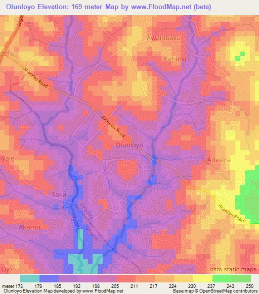 Olunloyo,Nigeria Elevation Map