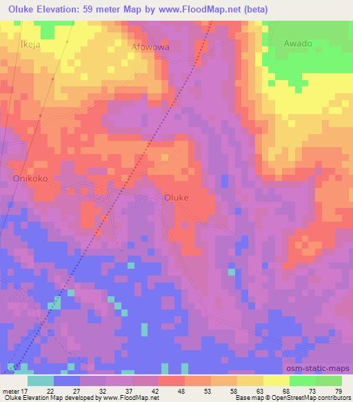 Oluke,Nigeria Elevation Map