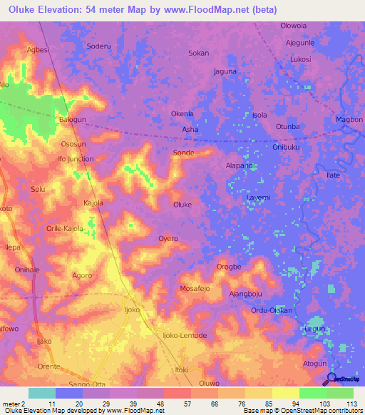 Oluke,Nigeria Elevation Map