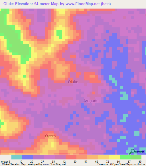 Oluke,Nigeria Elevation Map