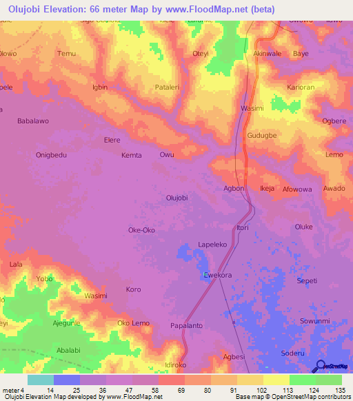 Olujobi,Nigeria Elevation Map