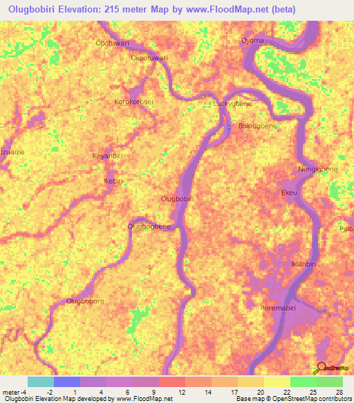 Olugbobiri,Nigeria Elevation Map